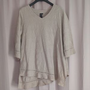 Focus Casual Life Cream Textured Tunic Asymetrical Hem Lagenlook Cotton